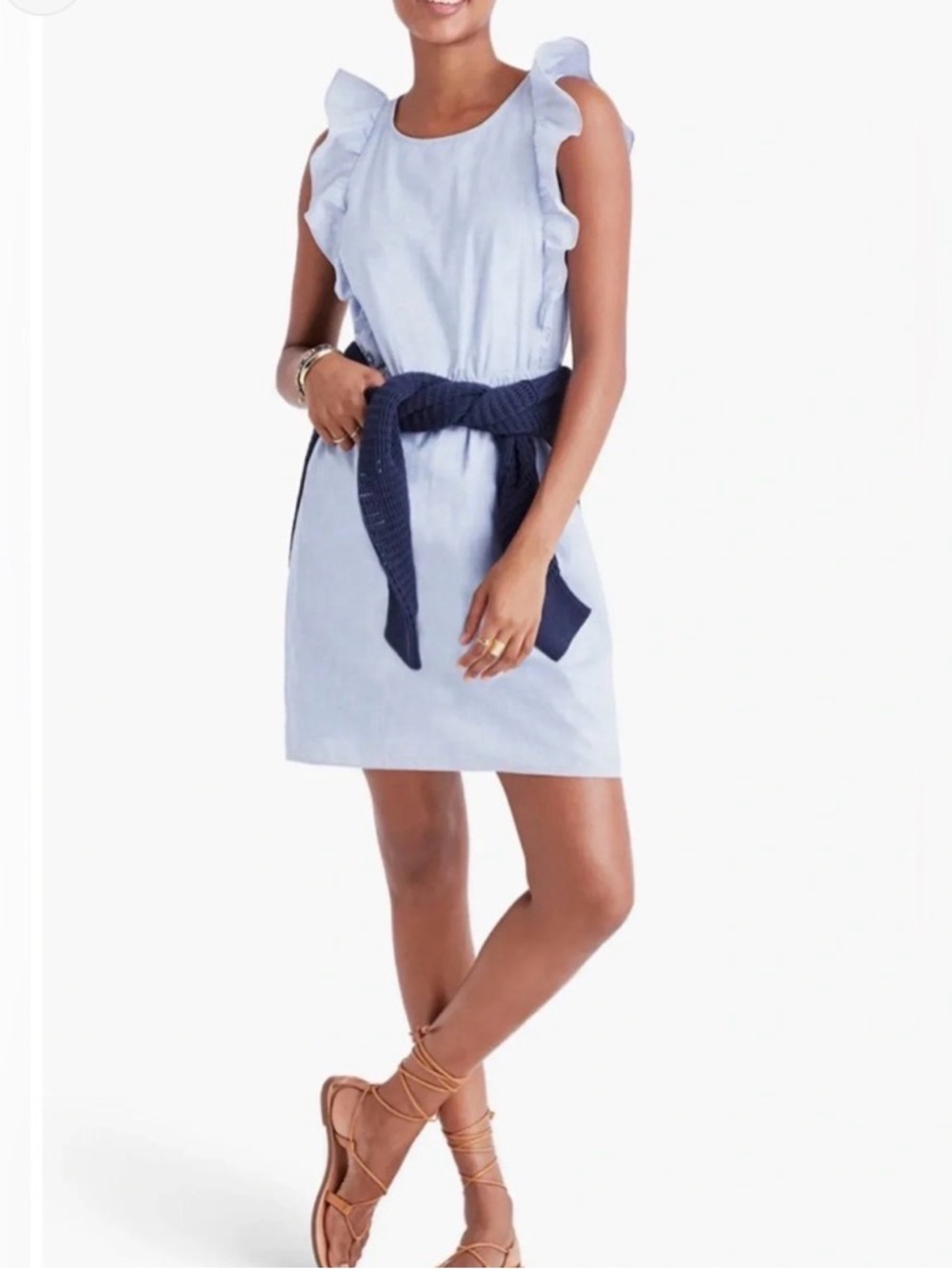 Madewell Bellflower Ruffle Mini Dress Size 4 Blue Cotton EUC